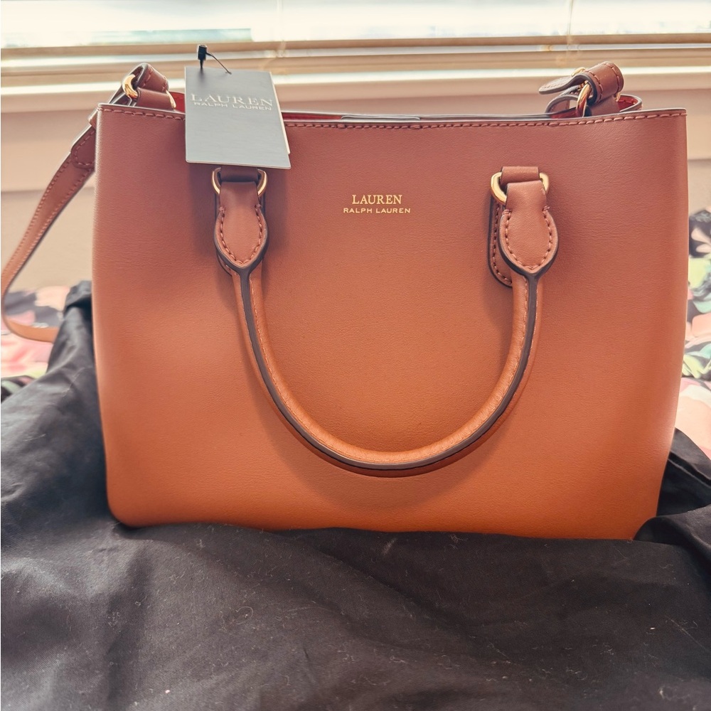 Lauren Ralph Lauren Tan Satchel Bag with Structured Design